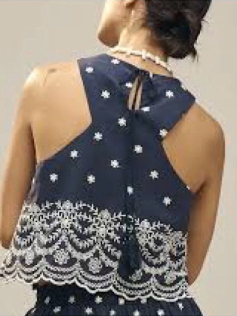 En Saison Nara Dark navy blue embroidered skirt & top set medium scallop hem NWT - Picture 3 of 16